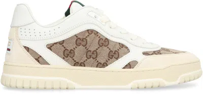 Gucci Re-web Leather And Original Gg Fabric Sneakers