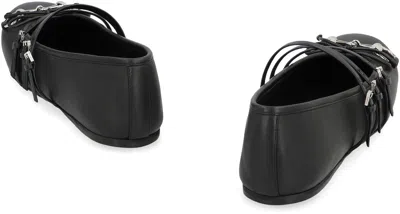 Gucci Leather Bow Detail Squared Toe Ballet Flats In Black