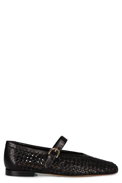 Doucal's Black Leather Ballet Flat With Strap