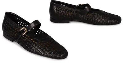Doucal's Black Leather Ballet Flat With Strap