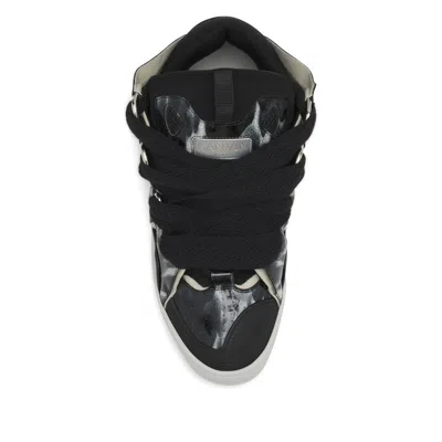 Lanvin Black Curb Leather Sparkles Sneakers In Multi