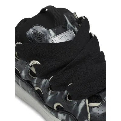 Lanvin Black Curb Leather Sparkles Sneakers In Multi