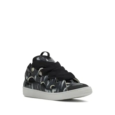 Lanvin Black Curb Leather Sparkles Sneakers In Multi