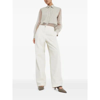 Brunello Cucinelli Grey Nappa Leather Shiny Strap City Slingback