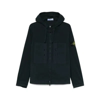 Stone Island Short Parka With Elastic Hem And Hood In Blue