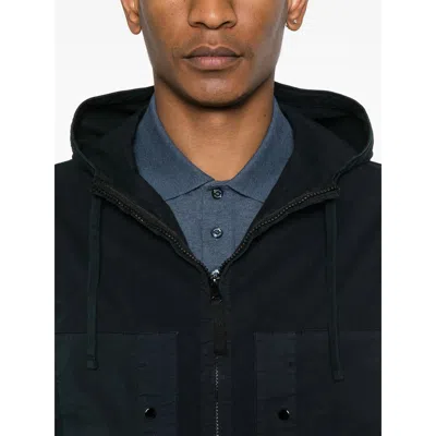 Stone Island Short Parka With Elastic Hem And Hood In Blue