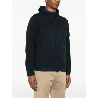 Stone Island Short Parka With Elastic Hem And Hood In Blue
