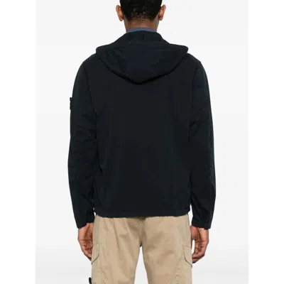 Stone Island Short Parka With Elastic Hem And Hood In Blue