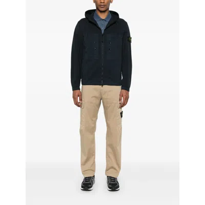 Stone Island Short Parka With Elastic Hem And Hood In Blue