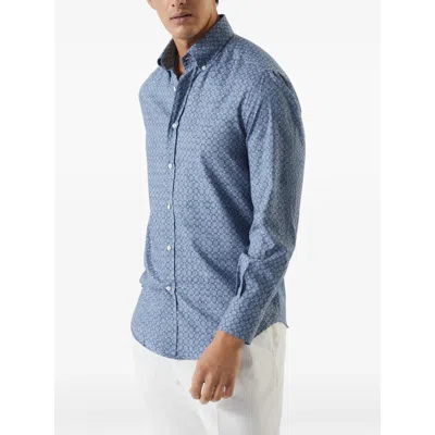 Brunello Cucinelli Floral Print Twill Basic Fit Shirt With Button-down Collar
