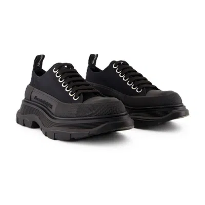 Alexander Mcqueen Black Canvas Tread Slick Platform Low Sneakers