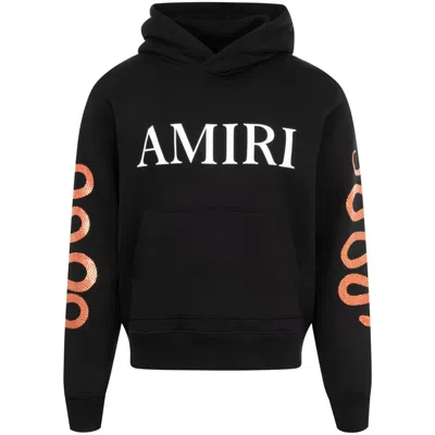 Amiri Black Hoodie With Maxi Logo Lettering On The Front And Snake Print On The Sleeves In Cotton Man
