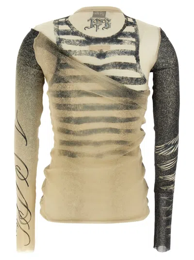 Jean Paul Gaultier The Double Layer Printed Mesh Long Sleeves Top