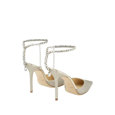Jimmy Choo Platinum Glitter Saeda 100 Pumps