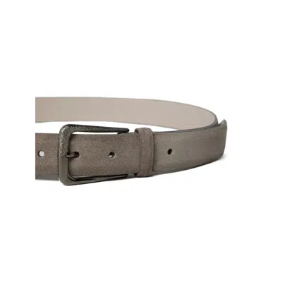 Brunello Cucinelli Adjustable Grey Leather Belt With Punch-hole Detailing