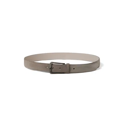 Brunello Cucinelli Adjustable Grey Leather Belt With Punch-hole Detailing
