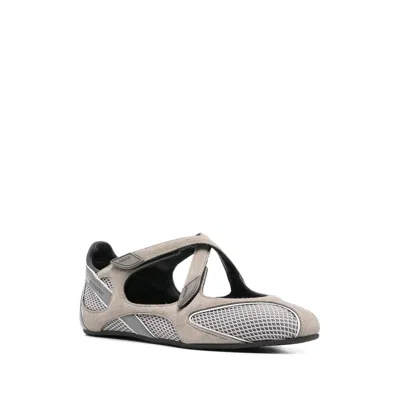 Attico Nomad Grey Ballet Shoes With Criss-crossed Straps And Mesh Panels In Tech Fabric And Suede Woman