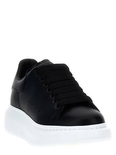 Alexander Mcqueen Oversized Black Leather Sneakers With Contrasting Platform In Black