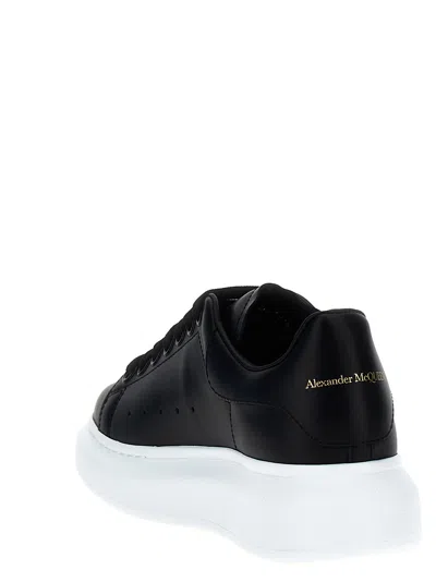 Alexander Mcqueen Oversized Black Leather Sneakers With Contrasting Platform In Black