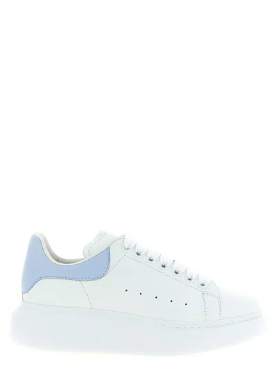 Alexander Mcqueen White Leather Sneakers With Light Blue Leather Heel