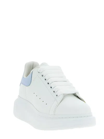 Alexander Mcqueen White Leather Sneakers With Light Blue Leather Heel
