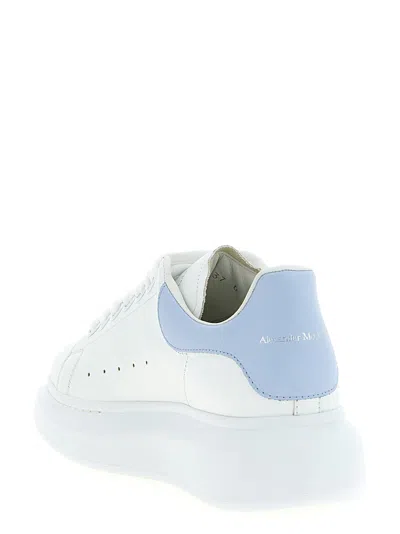 Alexander Mcqueen White Leather Sneakers With Light Blue Leather Heel