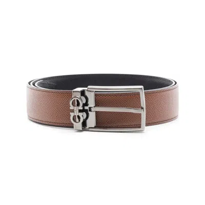 Ferragamo Leather Belt With Reversible Metal Hardware