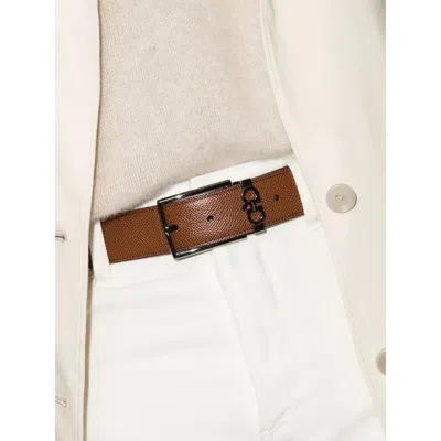 Ferragamo Leather Belt With Reversible Metal Hardware