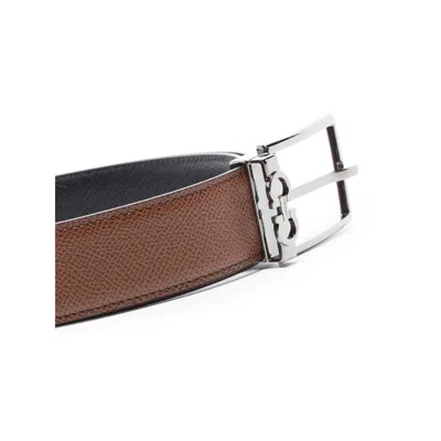 Ferragamo Leather Belt With Reversible Metal Hardware