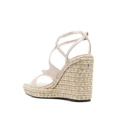 Jimmy Choo Leather Espadrille Wedge Sandals In White