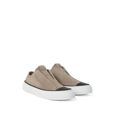 Brunello Cucinelli Dove Grey Suede Precious Toe Sneakers