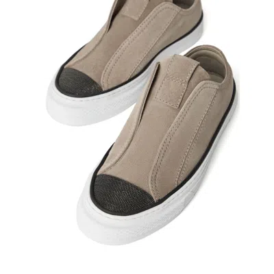 Brunello Cucinelli Dove Grey Suede Precious Toe Sneakers