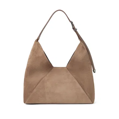 Brunello Cucinelli Tobacco Brown Calf Suede Handbag With Velvet Effect