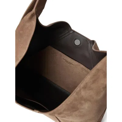 Brunello Cucinelli Tobacco Brown Calf Suede Handbag With Velvet Effect