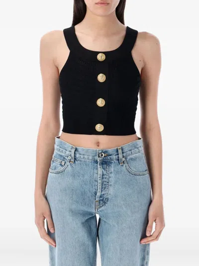 Balmain Button Embellished Cropped Top