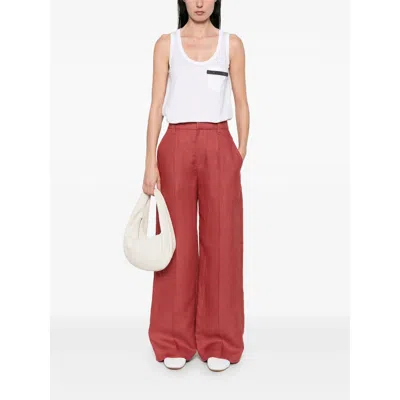 Brunello Cucinelli Hemp And Linen Trousers With Monili Detail