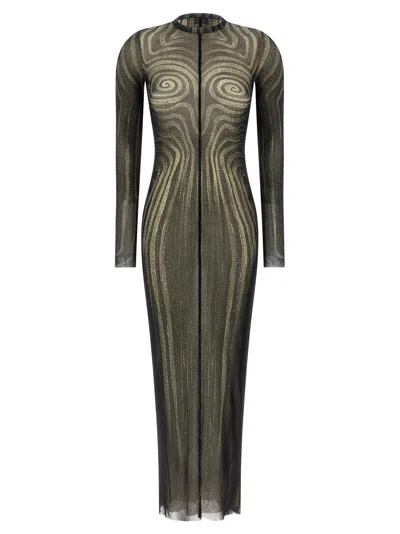 Jean Paul Gaultier Printed Spiraral Long Dress Woman Black