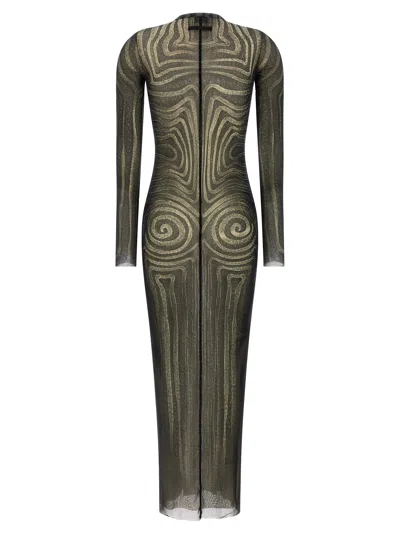 Jean Paul Gaultier Printed Spiraral Long Dress Woman Black