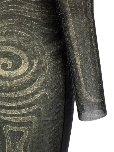 Jean Paul Gaultier Printed Spiraral Long Dress Woman Black