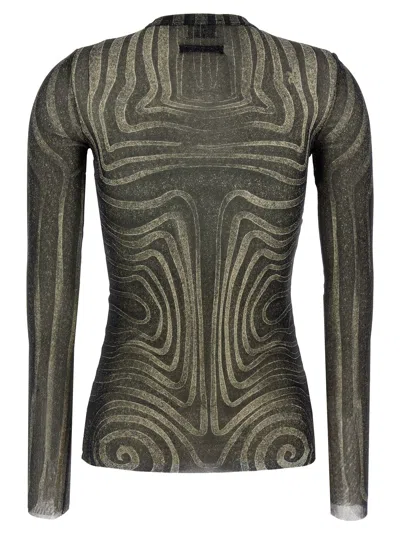 Jean Paul Gaultier Mesh Top With Geometric Pattern And Spiral Print