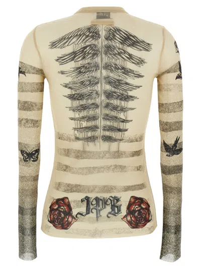 Jean Paul Gaultier Tattoo Mariniere Mesh Long-sleeve Top