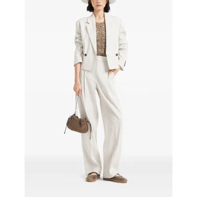 Brunello Cucinelli White Brown Pants In White