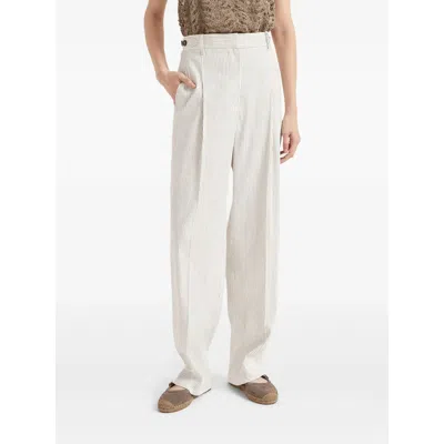 Brunello Cucinelli White Brown Pants In White