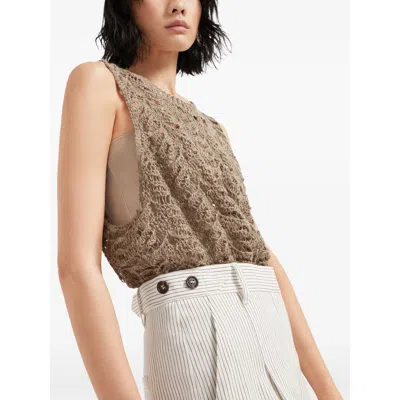 Brunello Cucinelli White Brown Pants In White