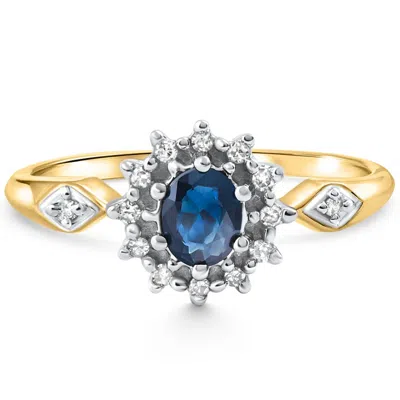 Pompeii3 Women's Sapphire And Diamond Floral Designed Ring In Solid Gold