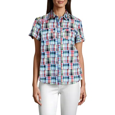 Nautica Jeans Co. Patchwork Plaid Womens Plaid Woven Button-down Top