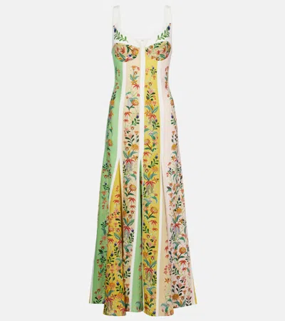 Farm Rio Delicate Floral Stripes Midi Dress In Green