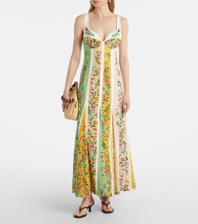 Farm Rio Delicate Floral Stripes Midi Dress In Green