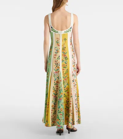 Farm Rio Delicate Floral Stripes Midi Dress In Green