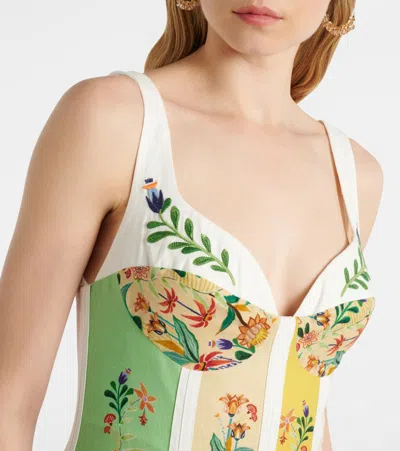 Farm Rio Delicate Floral Stripes Midi Dress In Green